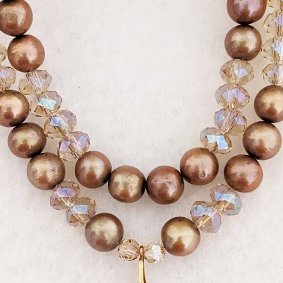 Handmade Double Strand Gold Pearl and Crystal Necklace with Photo Locket - Picture 6 of 7